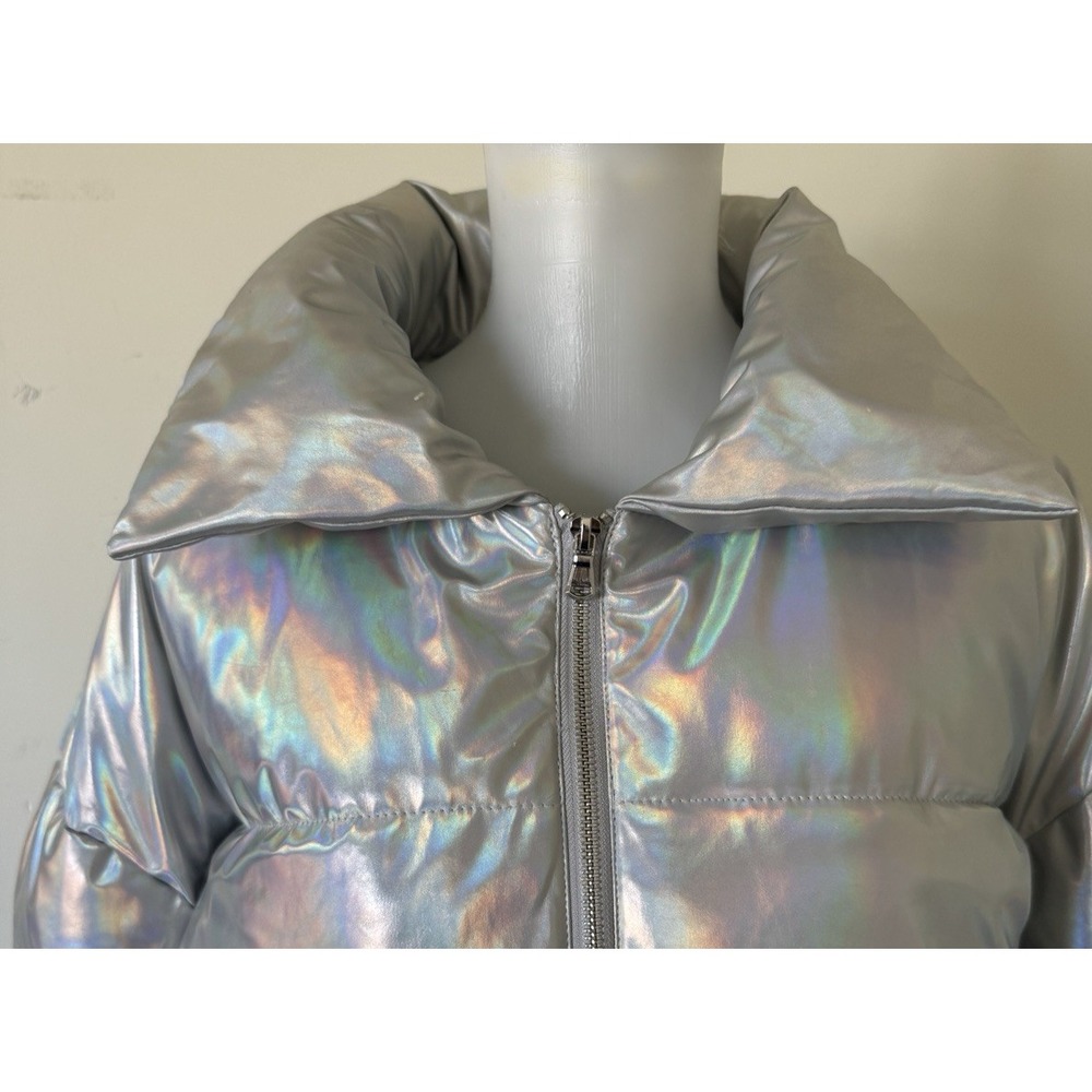 Azalea Wang Iradescent Holographic Cropped Puffer Jacket Full Zip Women's Large - Picture 6 of 10